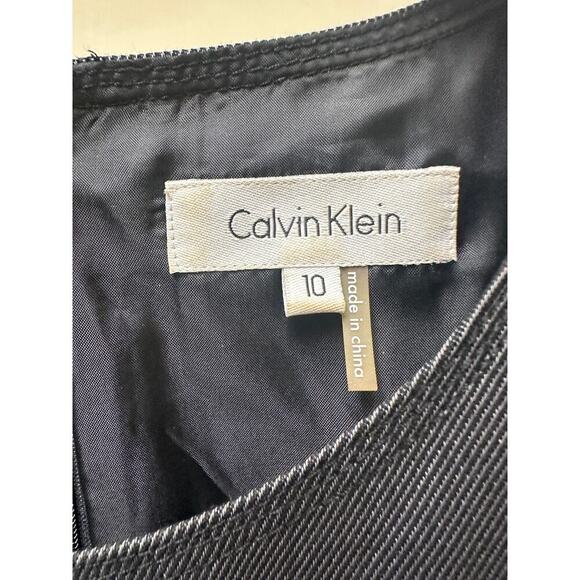 Calvin Klein Size 10 Gray Knee Length Sheath Dress Careerwear Office Siren Belt - Picture 6 of 13